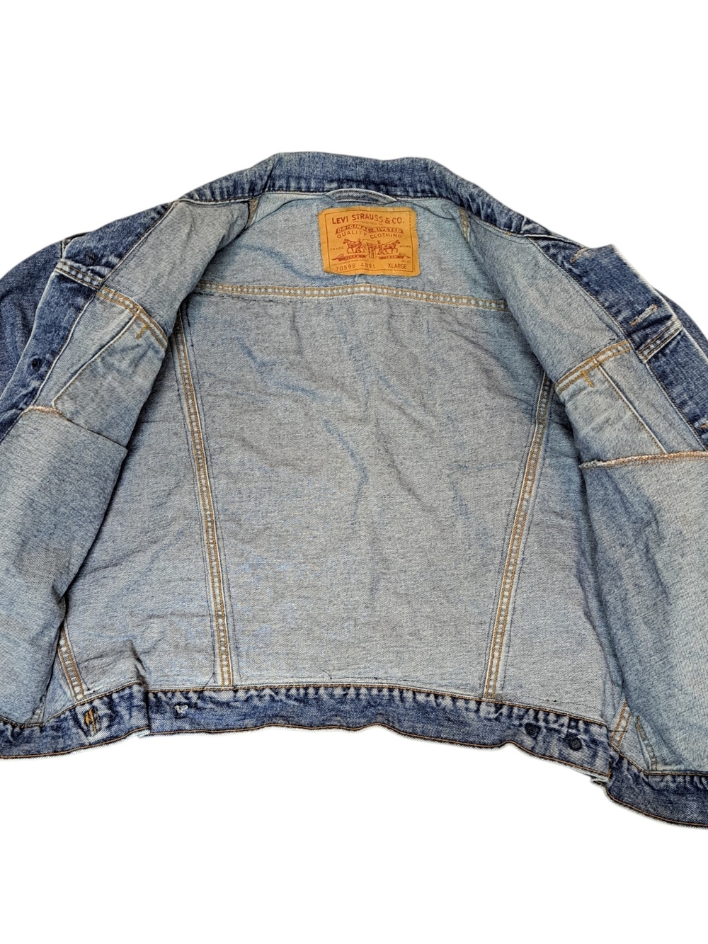 Levi’s Vintage XL Denim Trucker Jacket Southwestern Aztec Fabric Panels 70598 - Picture 12 of 14